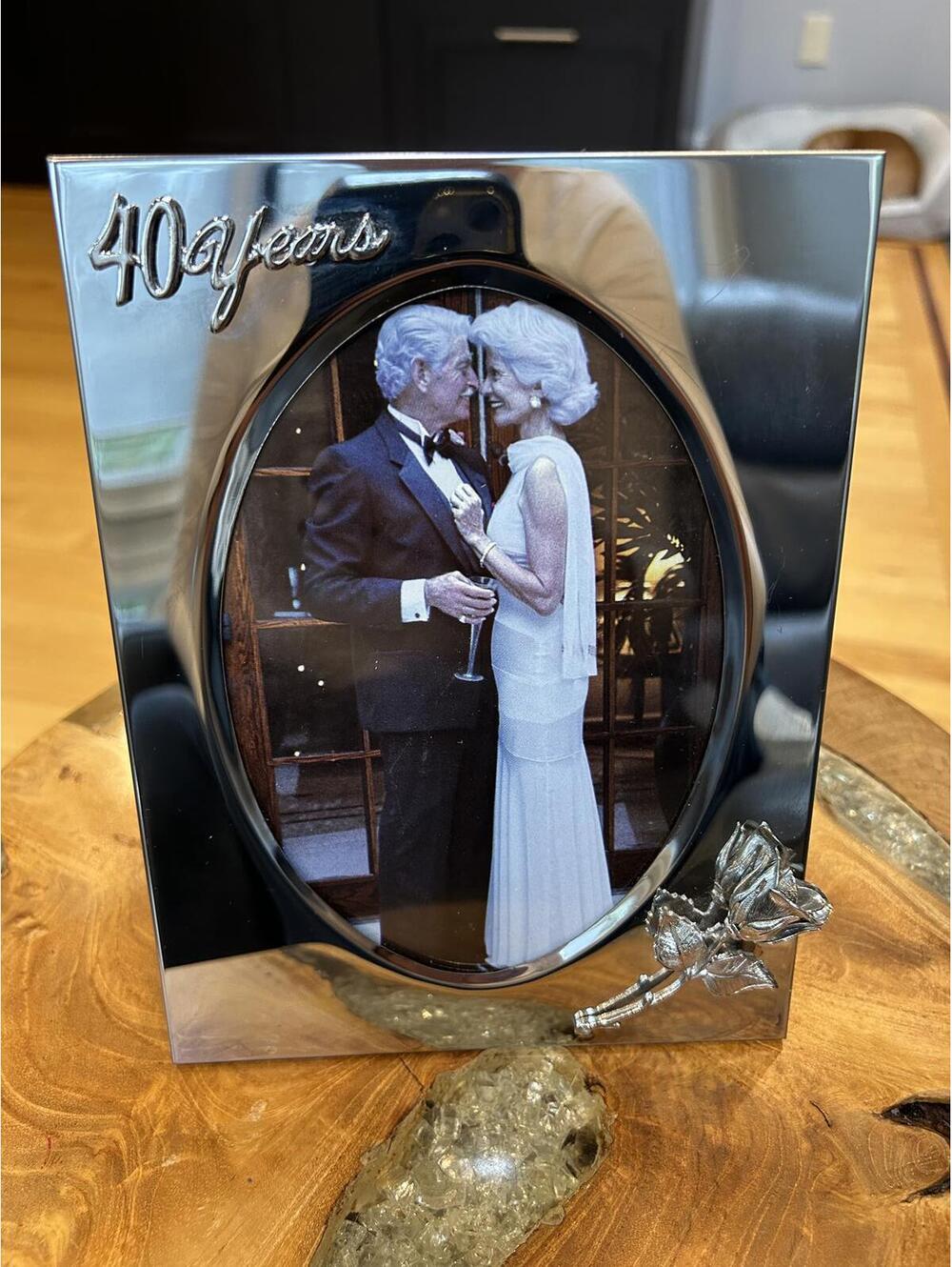 Elegant 40 Years Anniversary Silver Picture Frame with Rose